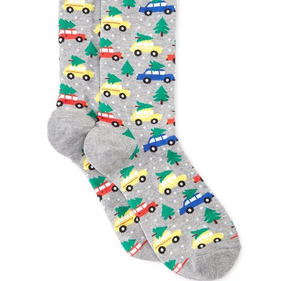 NEW HOT SOX Bundle 2 Pair Holiday Christmas Socks Trees on Cars Santa Claus - Picture 3 of 4